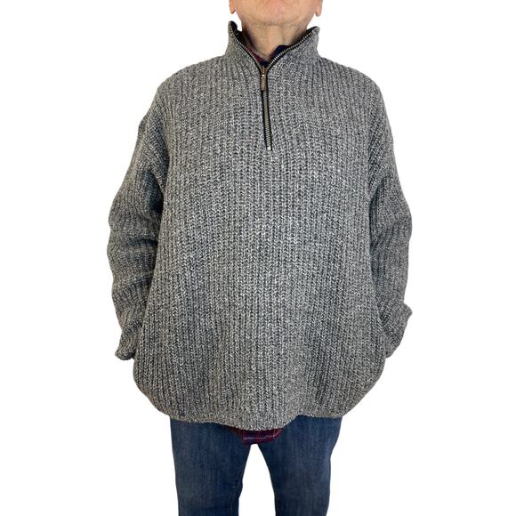 REI Wool Pullover Quarter Zip Vintage Knit Pullover Outdoors USA Made Gray